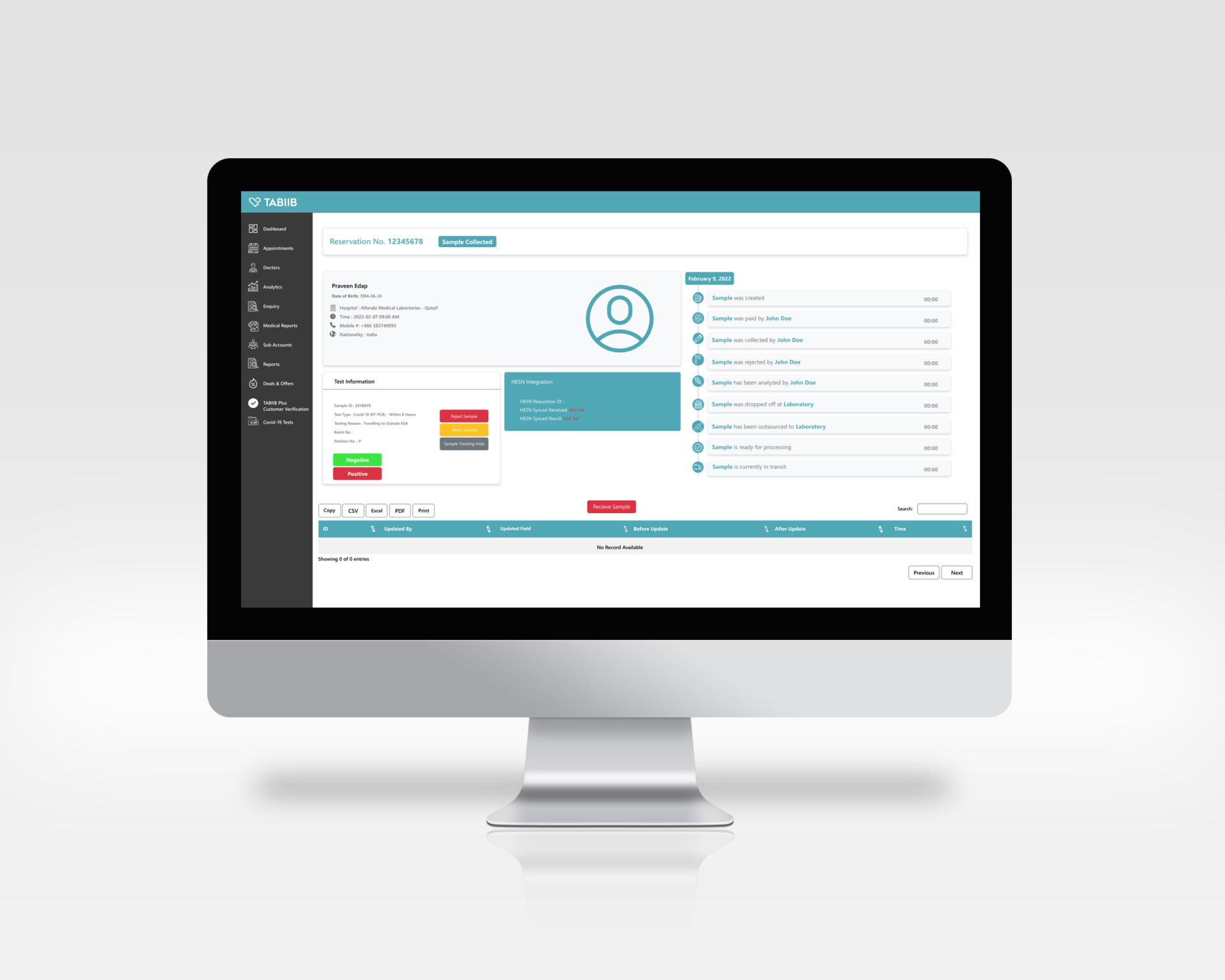 Tabiib healthcare dashboard design